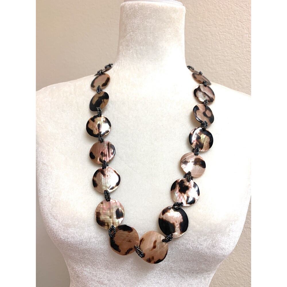 Brown Lip Tiger Shell Long Necklace 26”-29” Boho Chic Island Tiki Style